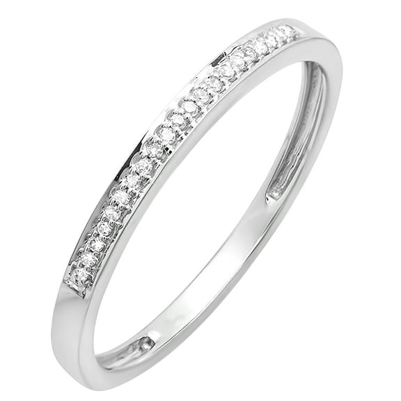 Dazzlingrock Collection 0.09 CT Round White Diamond Wedding Band for Her 10K White Gold, Size 7