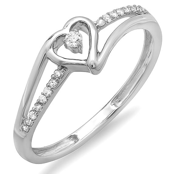 Dazzlingrock Collection 0.09 Carat (ctw) 14K Round Cut Diamond Bridal Promise Heart Engagement Ring, White Gold, Size 9