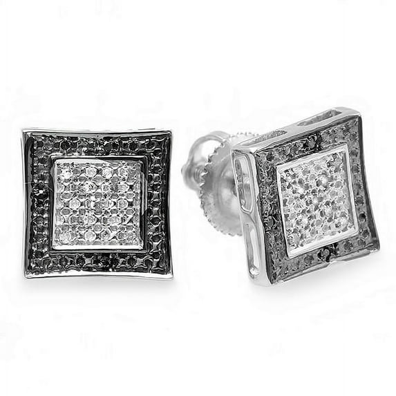 Dazzlingrock Collection 0.10 CT 14K Black & White Round Diamond Kite Shape Stud Earrings White Gold