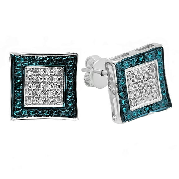 Dazzlingrock Collection 0.10 CT Round Blue, White Diamond Stud Earrings for Men, Sterling Silver