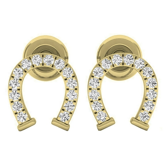 Dazzlingrock Collection 0.10 CT Round Diamond Horseshoe Stud Earrings for Her, 14K Yellow Gold