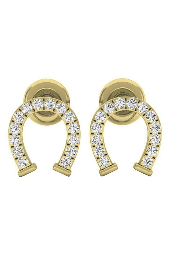 Collection 0.10 CT Round Diamond Horseshoe Stud Earrings for Her, 14K Yellow Gold