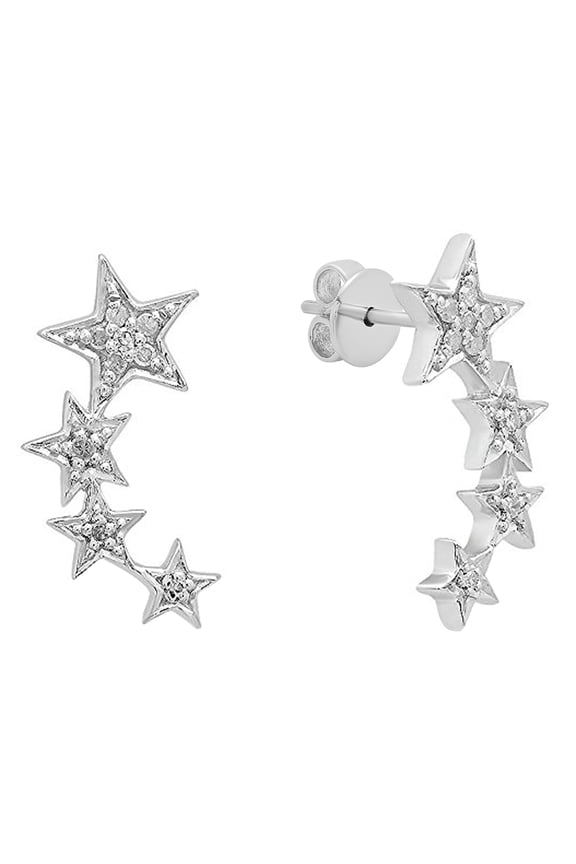 Collection 0.10 CT Round Diamond Stars Climber Stud Earrings for Her, Sterling Silver