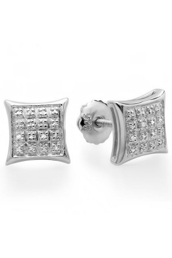 Collection 0.10 CT Round White Diamond Hip Hop Stud Earrings for Men, Sterling Silver