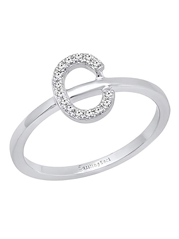 Collection 0.10 CT Round White Diamond Letter 'C' Initial Ring for Women in 14K White Gold Size 7