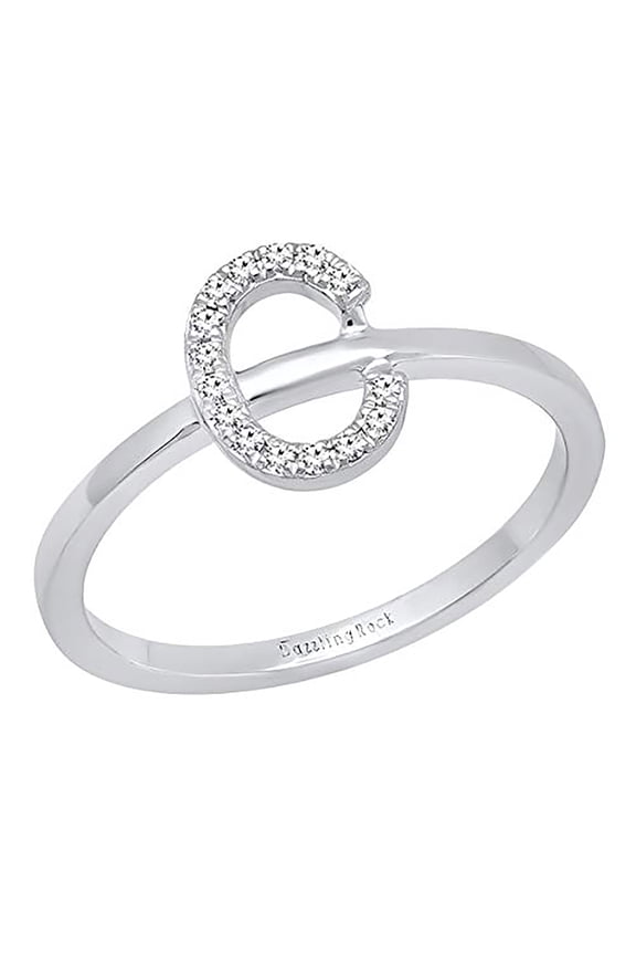 Collection 0.10 CT Round White Diamond Letter 'C' Initial Ring for Women in 14K White Gold Size 7