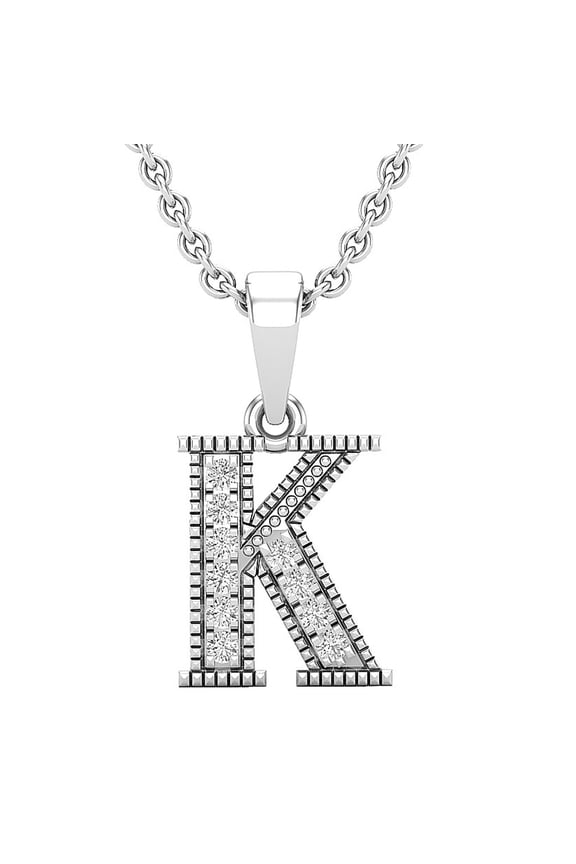 Collection 0.10 CT Round White Diamond Letter 'K' Initial Pendant, 925 Sterling Silver