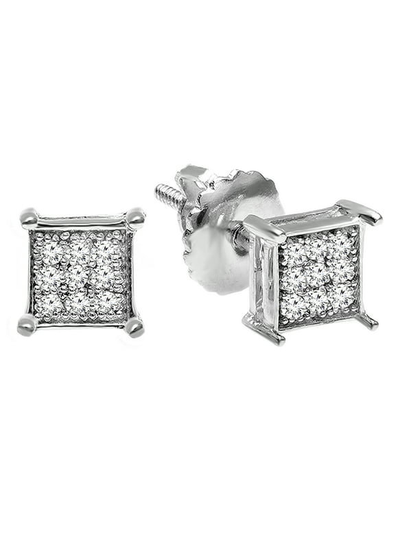 Dazzlingrock Collection 0.10 CT Round White Diamond Square Stud Earrings for Men, Sterling Silver