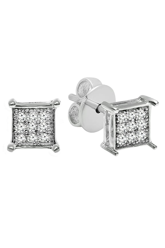 Collection 0.10 CT Round White Diamond Square Stud Earrings for Men, Sterling Silver