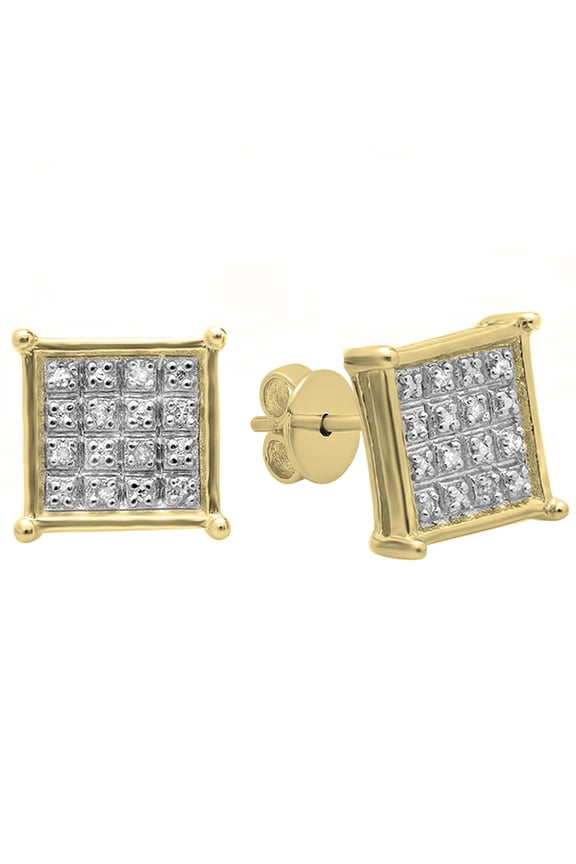 Collection DGLA CERTIFIED Round White Diamond Square Unisex Stud Earrings (0.10 ctw, Color I-J, Clarity I2-I3) in 10K Yellow Gold in Push Back