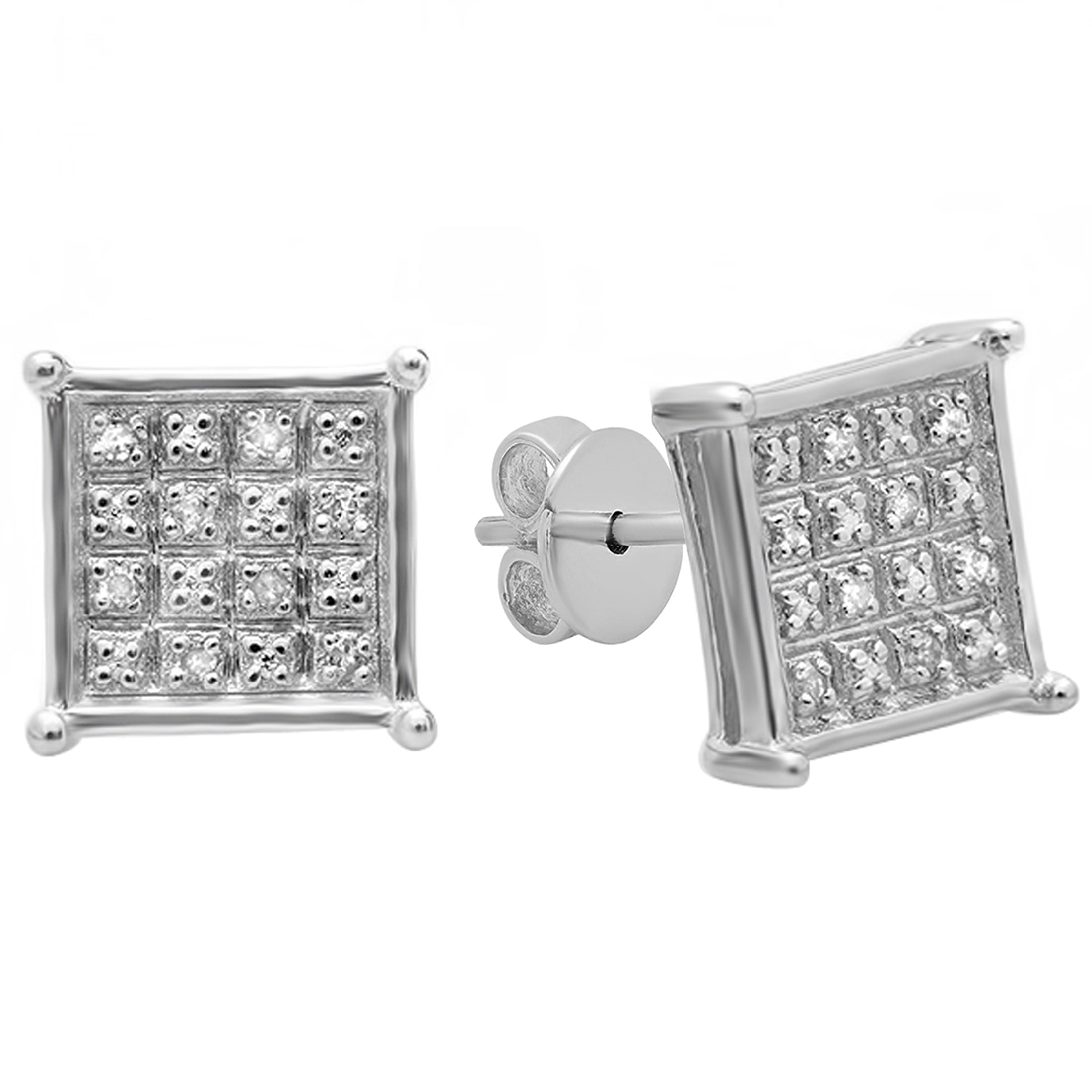 Dazzlingrock Collection 0.10 CT Round White Diamond Square Unisex Stud Earrings in 925 Sterling Silver in Push Back