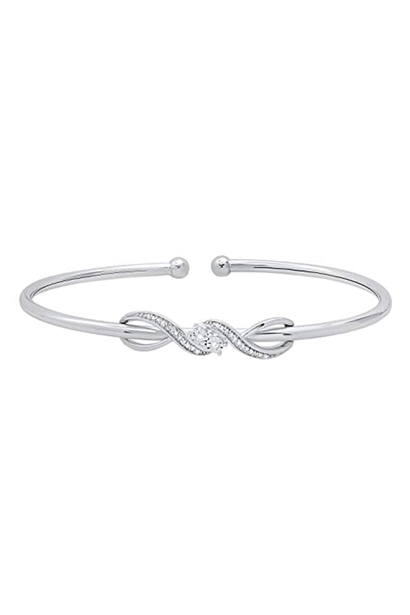Collection 0.10 CT Round White Diamond Swirl Bangle Bracelet for Women, Sterling Silver