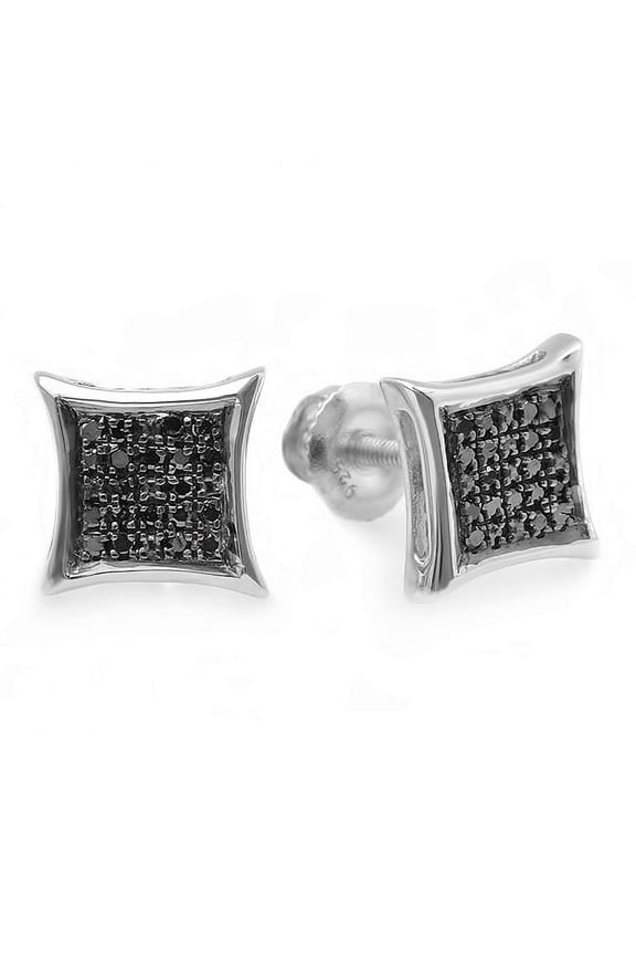 Collection 0.10 Carat (ctw) 10K Black Round Diamond Micro Pave Setting Kite Shape Stud Earrings 1/10 CT, White Gold