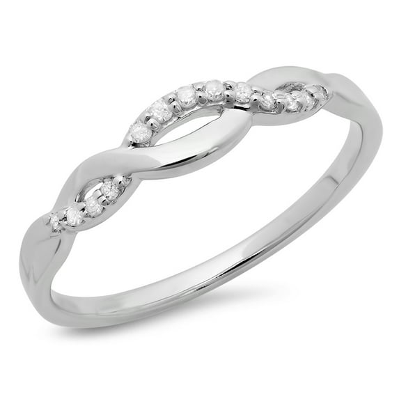 Dazzlingrock Collection 0.10 Carat (ctw) 10K Round Cut Diamond Bridal Wedding Band Stackable Swirl Ring, White Gold, Size 5