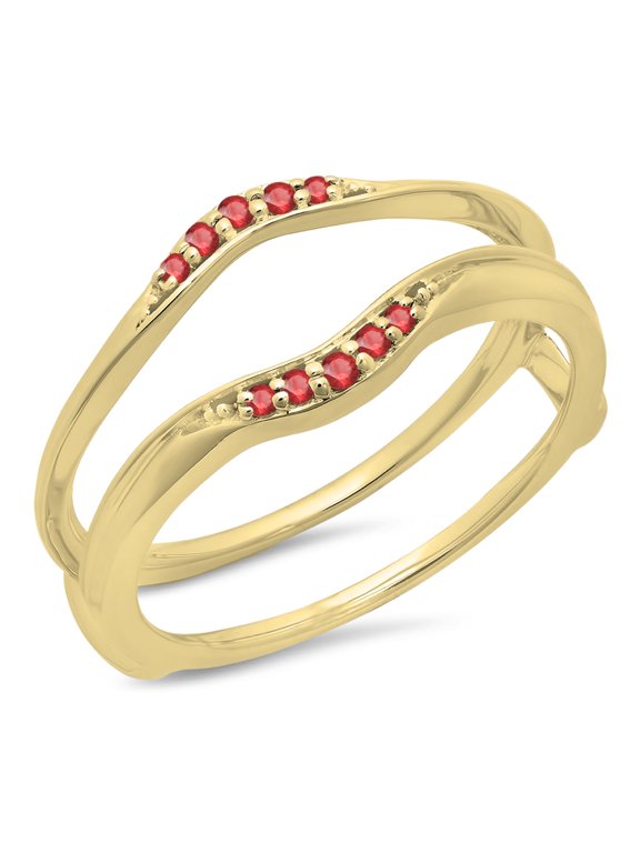 Collection 0.10 Carat (ctw) 10K Round Ruby Ladies Wedding Band Guard Double Ring 1/10 CT, Yellow Gold, Size 5.5