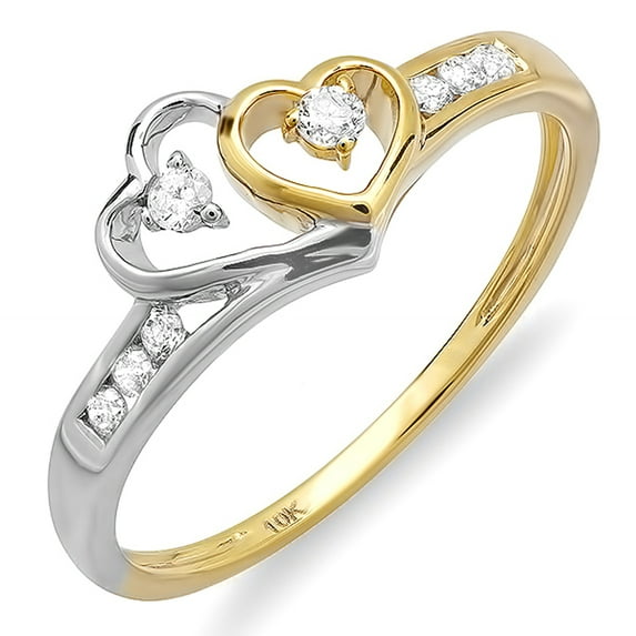 Dazzlingrock Collection 0.10 Carat (ctw) 10K White & Round Diamond Promise Two Tone Ring 1/10 CT, Yellow Gold, Size 8.5