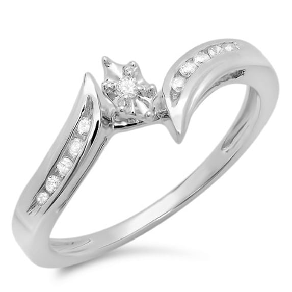 Dazzlingrock Collection 0.10 Carat (ctw) 10k Round Diamond Ladies Bridal Marquise Shaped Engagement Promise Ring 1/10 CT, White Gold, Size 6.5