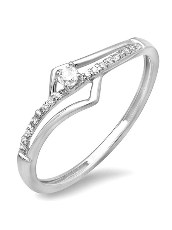 Collection 0.10 Carat (ctw) 10k Round Diamond Wave Ladies Bridal Promise Engagement Ring 1/10 CT, White Gold, Size 9