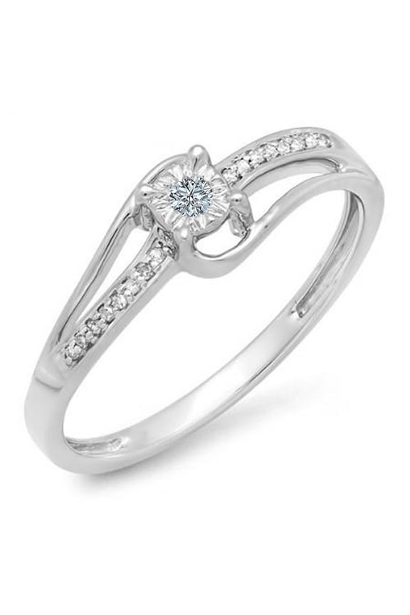 Collection 0.10 Carat (ctw) 10k Round Diamond Wave Ladies Bridal Promise Engagement Ring 1/5 CT, White Gold, Size 5.5