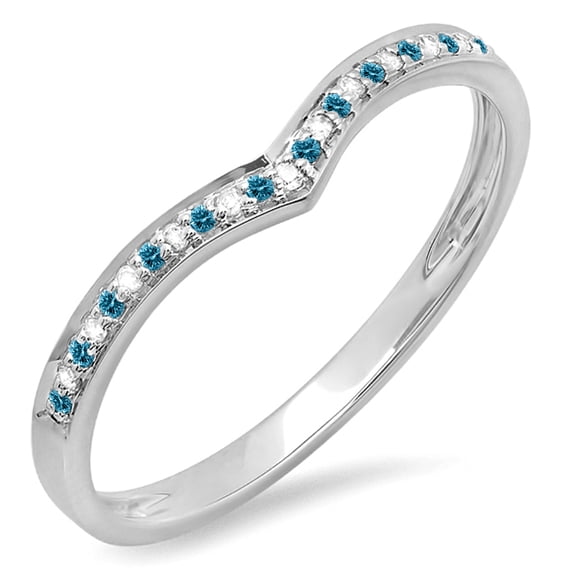 Dazzlingrock Collection 0.10 Carat (ctw) 14K Blue & White Diamond Wedding Stackable Band Ring 1/10 CT, White Gold, Size 9
