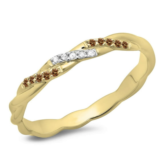 Dazzlingrock Collection 0.10 Carat (ctw) 14K Champagne & White Diamond Wedding Stackable Band 1/10 CT, Yellow Gold, Size 6