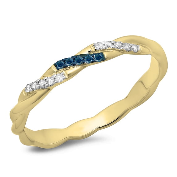 Dazzlingrock Collection 0.10 Carat (ctw) 14K Cut Blue & White Diamond Wedding Band Stackable Ring 1/10 CT, Yellow Gold, Size 8