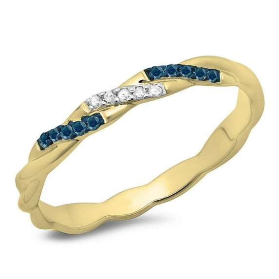 Dazzlingrock Collection 0.10 Carat (ctw) 14K Cut Blue & White Diamond Wedding Band Stackable Ring 1/10 CT, Yellow Gold, Size 9