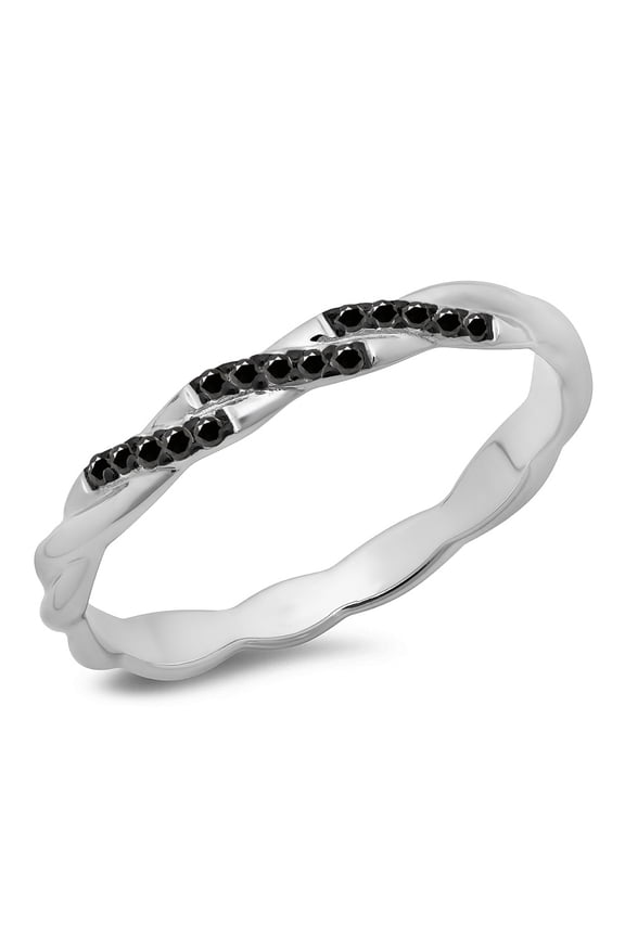 Collection 0.10 Carat (ctw) 14K Round Cut Black Diamond Wedding Band Stackable Ring 1/10 CT, White Gold, Size 4