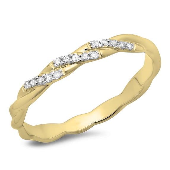Dazzlingrock Collection 0.10 Carat (ctw) 14K Round Cut Diamond Swirl Wedding Band Stackable Ring 1/10 CT, Yellow Gold, Size 7.5
