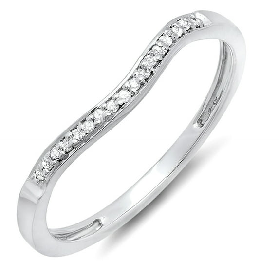 Dazzlingrock Collection 0.10 Carat (ctw) 14K Round Diamond Ladies Anniversary Wedding Band Guard Ring 1/10 CT, White Gold, Size 7