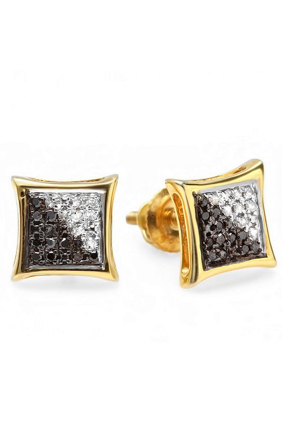 Collection 0.10 Carat (ctw) 14K White & Black Round Diamond Micro Pave Setting Kite Shape Stud Earrings 1/10 CT, Yellow Gold