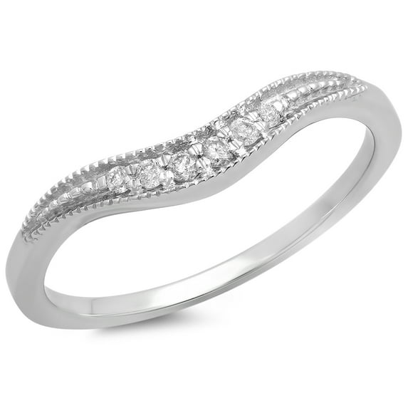 Dazzlingrock Collection 0.10 Carat (ctw) 14K White Diamond Wedding Stackable Contour Guard Band 1/10 CT, White Gold, Size 10