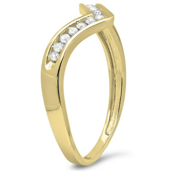 Dazzlingrock Collection 0.10 Carat (ctw) 14K White Round Diamond Wedding Band Guard Chevron Ring 1/10 CT, Yellow Gold, Size 5.5