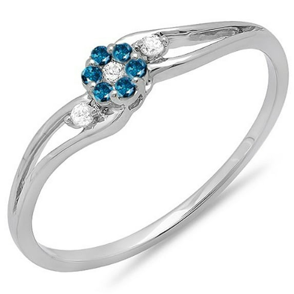 Dazzlingrock Collection 0.10 Carat (ctw) 14k Blue Diamond Bridal Split Shank Cluster Promise Ring 1/10 CT, White Gold, Size 7.5