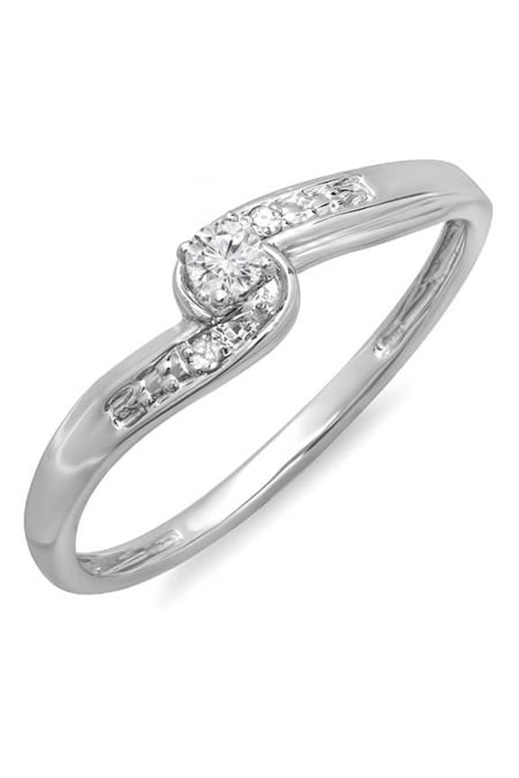 Collection 0.10 Carat (ctw) 14k Round Diamond Crossover Swirl Bridal Engagement Ring 1/10 CT, White Gold, Size 8
