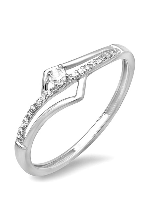 Collection 0.10 Carat (ctw) 14k Round Diamond Wave Bridal Promise Engagement Ring 1/5 CT, White Gold, Size 7