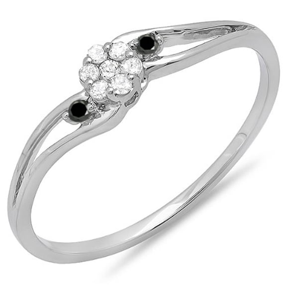 Dazzlingrock Collection 0.10 Carat (ctw) 14k White & Black Diamond Split Shank Cluster Promise Ring 1/10 CT, White Gold, Size 7