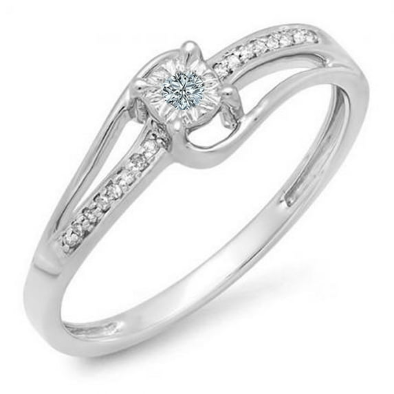 Dazzlingrock Collection 0.10 Carat (ctw) 18K Round Diamond Wave Bridal Promise Engagement Ring 1/10 CT, White Gold, Size 6