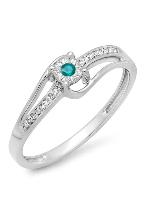 Collection 0.10 Carat (ctw) 18K Round White And Blue Diamond Wave Bridal Promise Ring 1/10 CT, White Gold, Size 8.5