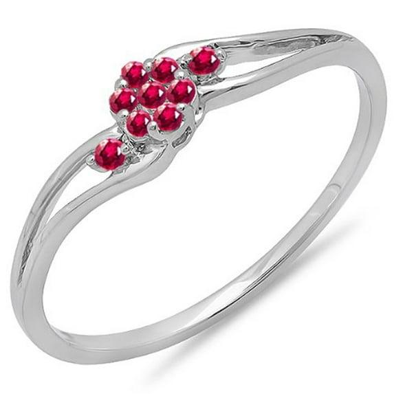 Dazzlingrock Collection 0.10 Carat (ctw) 18K Ruby Ladies Bridal Split Shank Cluster Promise Ring 1/10 CT, White Gold, Size 7.5