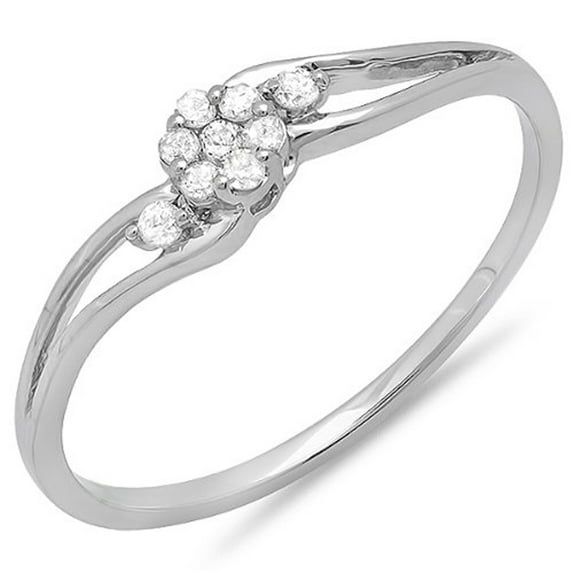 Dazzlingrock Collection 0.10 Carat (ctw) 18k Diamond Bridal Swirl Split Shank Cluster Promise Ring 1/10 CT, White Gold, Size 7.5