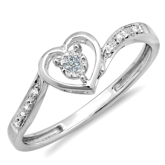 Dazzlingrock Collection 0.10 Carat (ctw) 18k Round Diamond Ladies Heart Shaped Promise Bridal Ring 1/10 CT, White Gold, Size 7.5