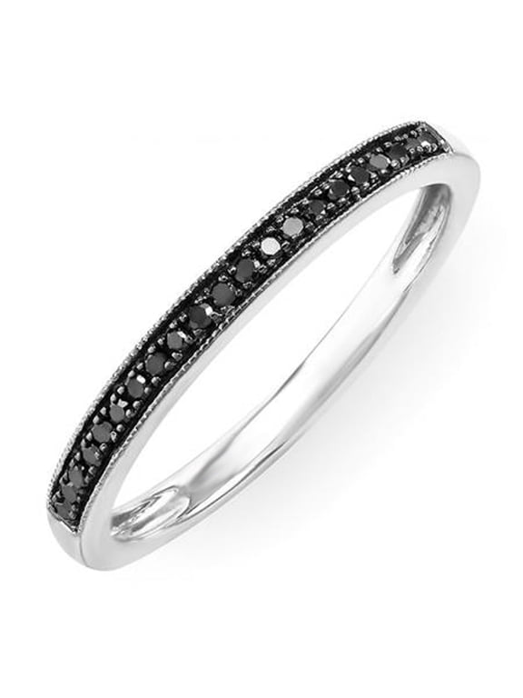 Collection 0.10 Carat (ctw) Round Black Diamond Wedding Milgrain Stackable Band, Sterling Silver