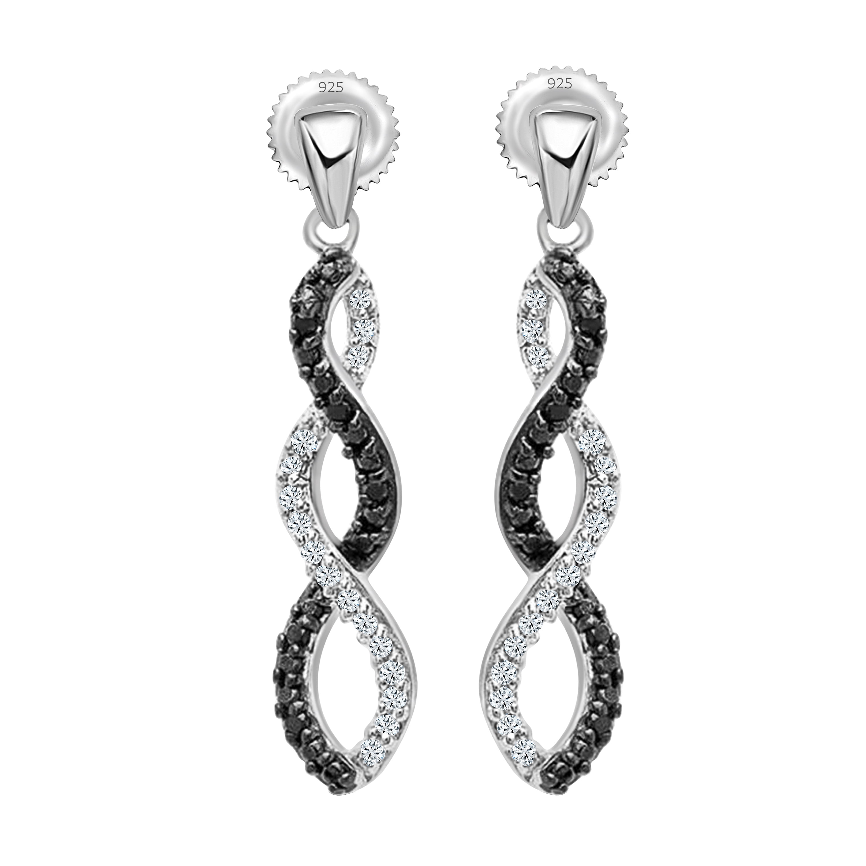 Dazzlingrock Collection 0.10 Carat (ctw) Round Black & White Diamond Ladies Infinity Swirl Dangling Earrings, 925 Sterling Silver