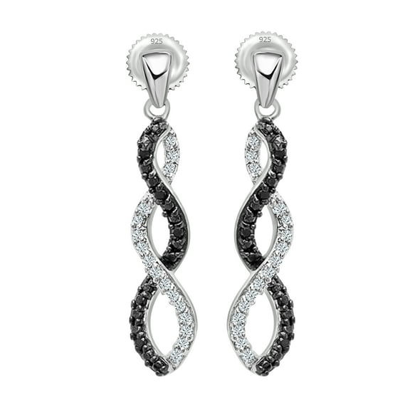 Dazzlingrock Collection 0.10 Carat (ctw) Round Black & White Diamond Ladies Infinity Swirl Dangling Earrings, 925 Sterling Silver