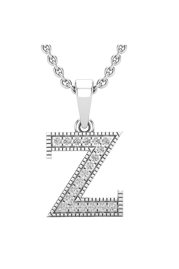 Collection 0.10 Carat (ctw) Round Diamond Fancy Letter 'Z' Initial Pendant 1/10 CT, Sterling Silver