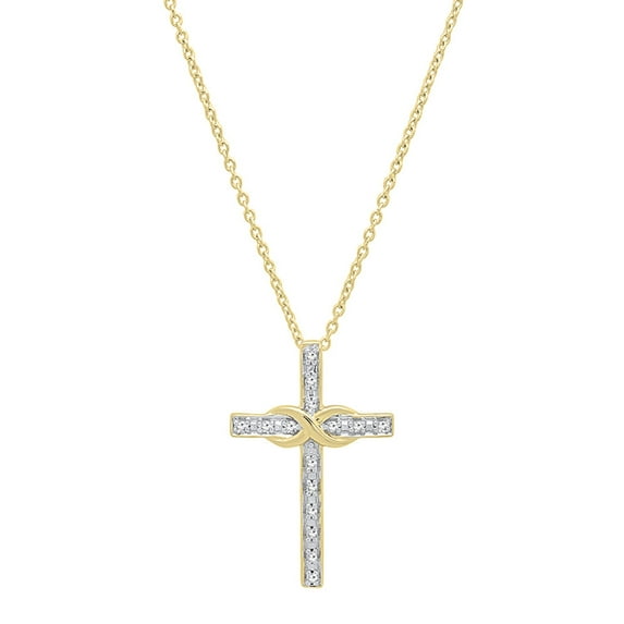 Dazzlingrock Collection 0.10 Carat (ctw) Round Lab Grown White Diamond Ladies Infinity Cross Pendant 1/10 CT (Gold Chain Included), 18K Yellow Gold
