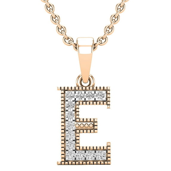 Dazzlingrock Collection 0.10 Carat (ctw) Round White Diamond Fancy Letter 'E' Initial Pendant 1/10 CT, 14K Rose Gold