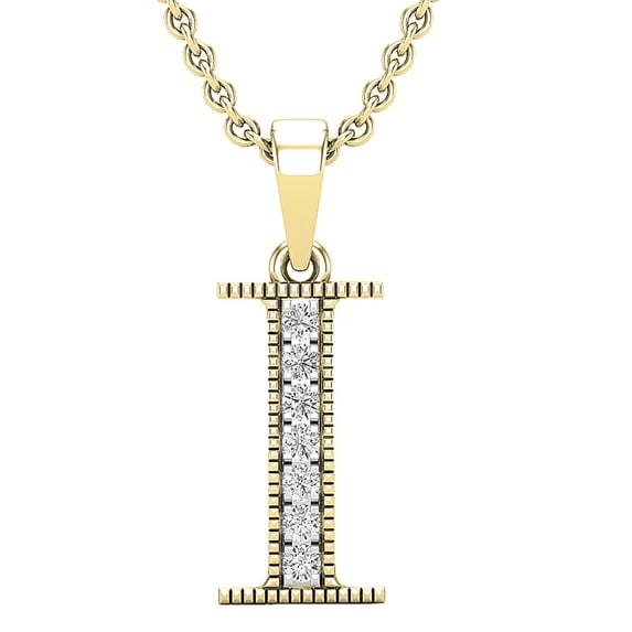 Dazzlingrock Collection 0.10 Carat (ctw) Round White Diamond Fancy Letter 'I' Initial Pendant 1/10 CT, 10K Yellow Gold