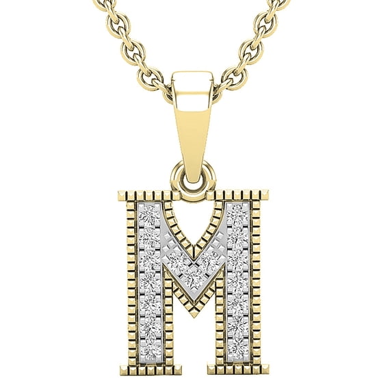 Dazzlingrock Collection 0.10 Carat (ctw) Round White Diamond Fancy Letter 'M' Initial Pendant 1/10 CT, 18K Yellow Gold
